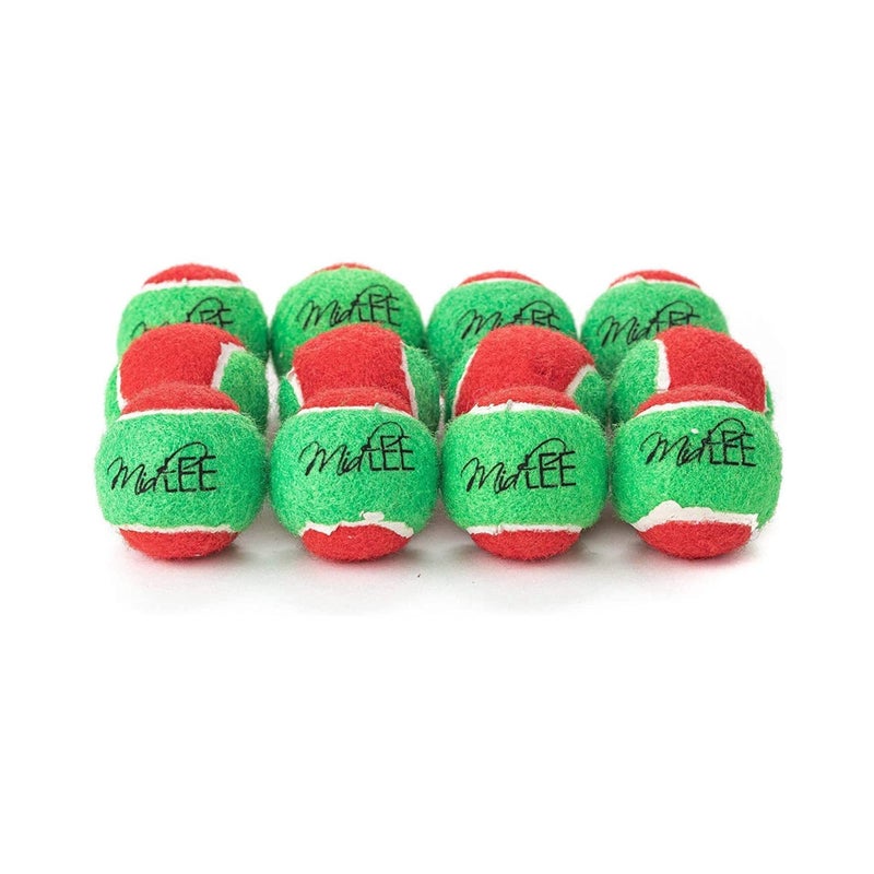 Midlee 1.5" Mini Squeaker Christmas Dog Tennis Balls - Red/Green Pack of 12 - Image 1